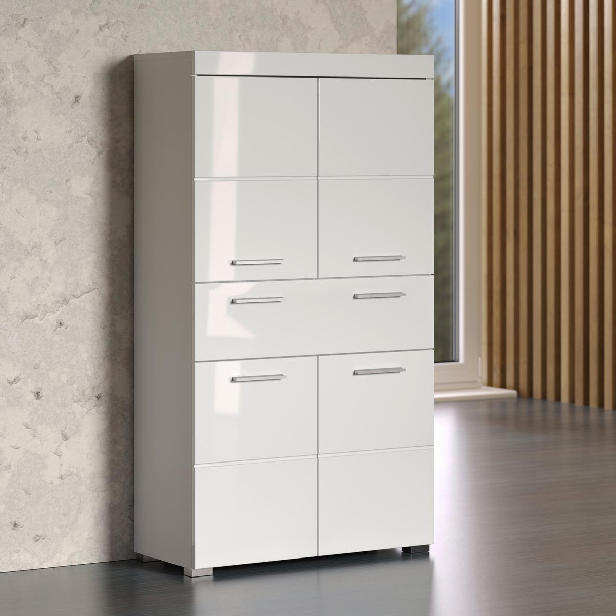 SZAFKA DOLNA AMANDA - kolor srebrny/biały, Modern, materiał drewnopochodny/tworzywo sztuczne (73/130/31cm) - MID.YOU