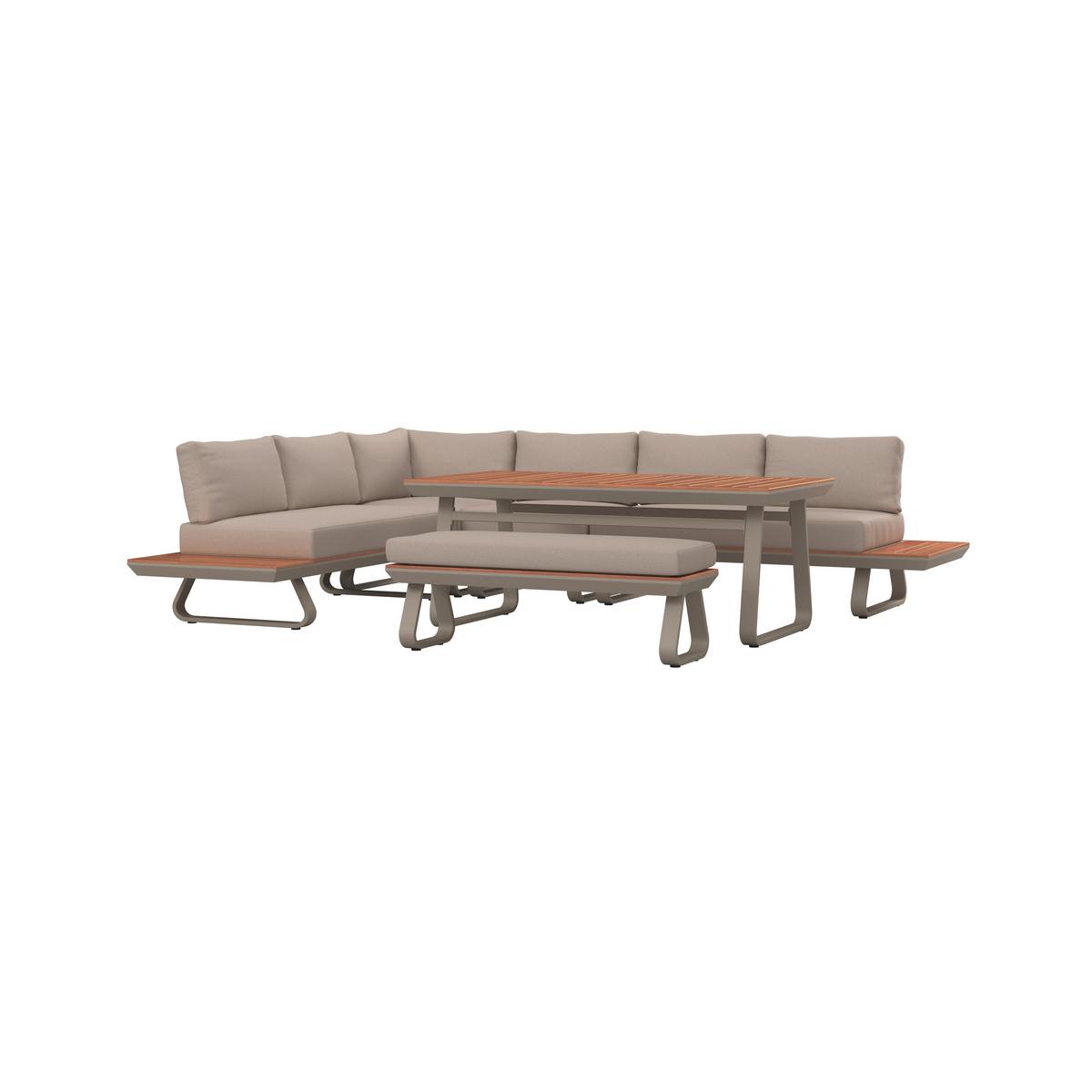 Dining-Loungeset Emma Creme Outdoorstoff/Polywood+Abd. - Creme/Hellgrau, MODERN, Kunststoff/Textil (248/318/72cm) - Bessagi Garden