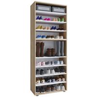 Schuhregal Lona XXL ca.70x183x37cm Eiche Dekor - Schwarz/Sonoma Eiche, KONVENTIONELL, Holzwerkstoff/Kunststoff (70/183/37cm) - MID.YOU