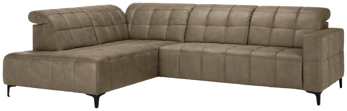 Ecksofa Panama links Taupe - Taupe/Schwarz, KONVENTIONELL, Textil/Metall (216/89-102/304cm) - Premium Living