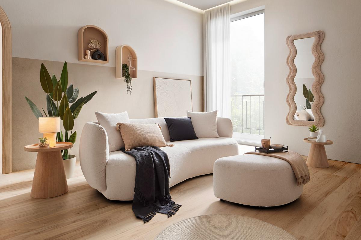 Bigsofa Leonas in Beige runde Form, inkl. 2 Kissen - Beige/Schwarz, MODERN, Kunststoff/Textil (235/72/110cm) - Premium Living