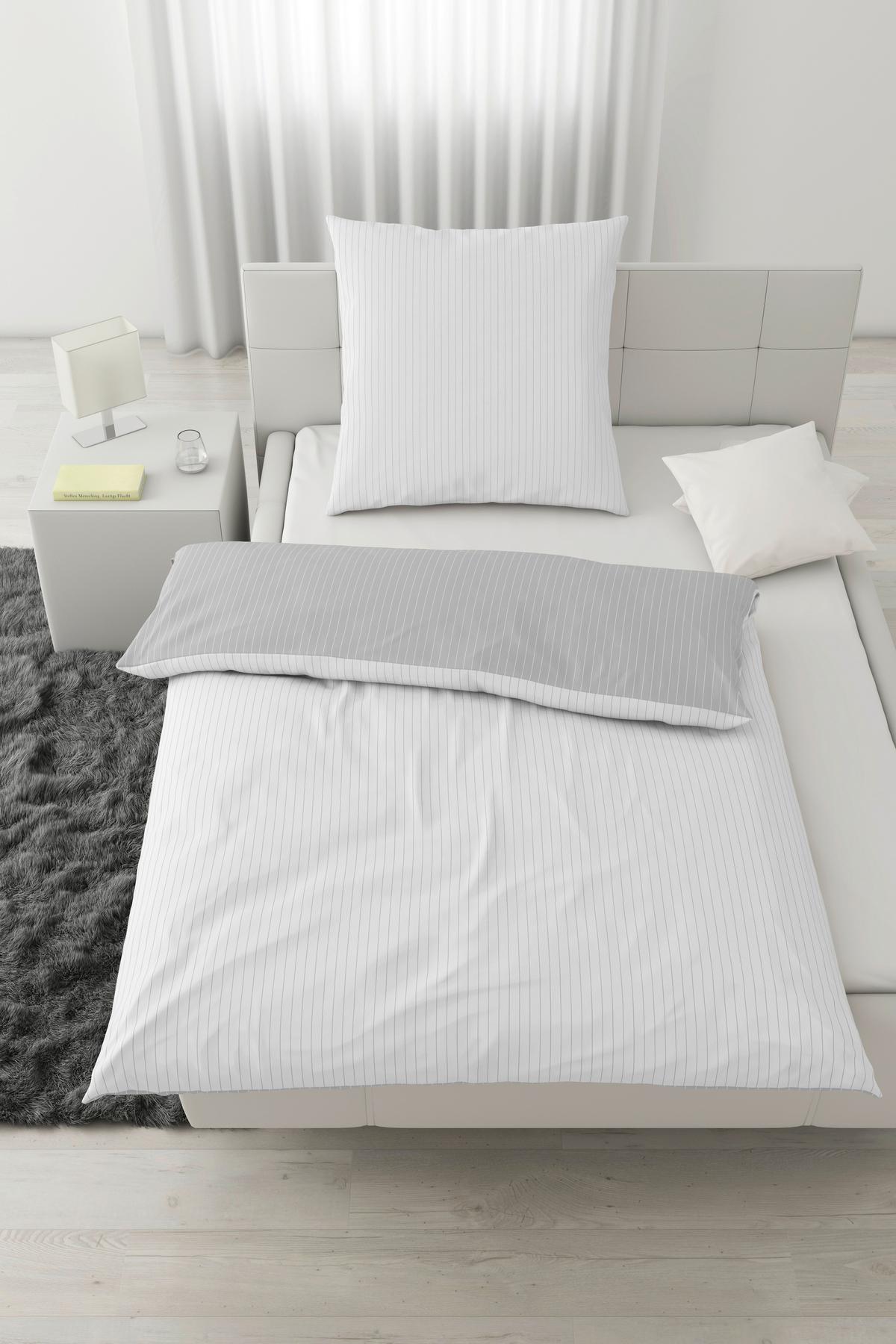 Bettwäsche Twill Streif Weiss/Hellgrau ca. 135x200cm - Hellgrau/Weiß, MODERN, Textil (135/200cm) - Mömax
