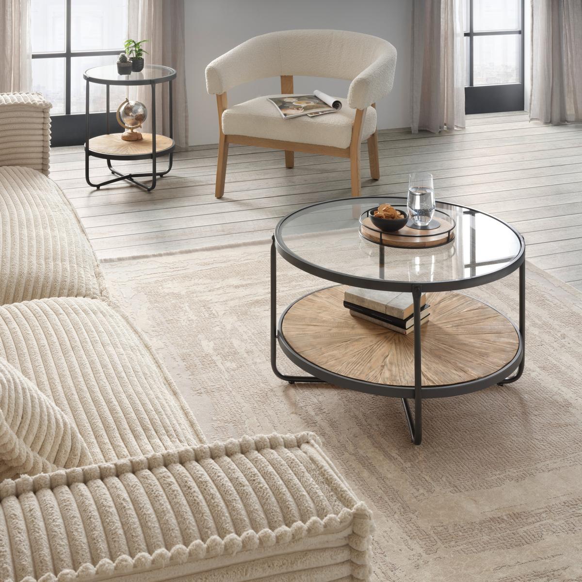 STOLIK KAWOWY VETRO -TREND- - kolor naturalny/czarny, Lifestyle, materiał drewnopochodny/metal (70/45/70cm) - Zandiara