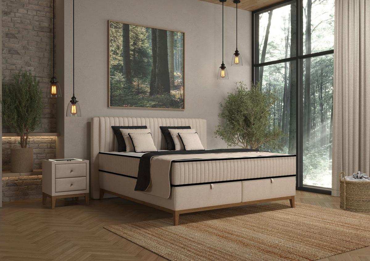 Bett Elena Creme ca. 200x200cm - Creme, KONVENTIONELL, Holz/Holzwerkstoff (200/200cm) - Sembella