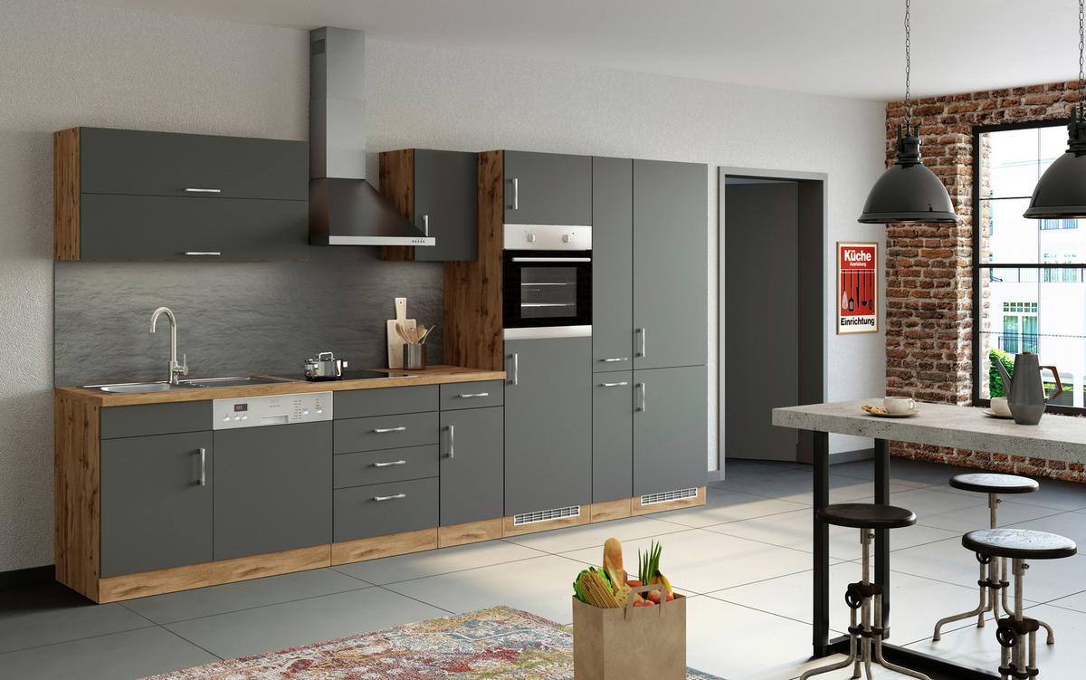 Küchenblock Sorrento ohne Geräte ca. 360 cm Anthrazit - Eichefarben/Anthrazit, MODERN, Holzwerkstoff (360cm) - Held