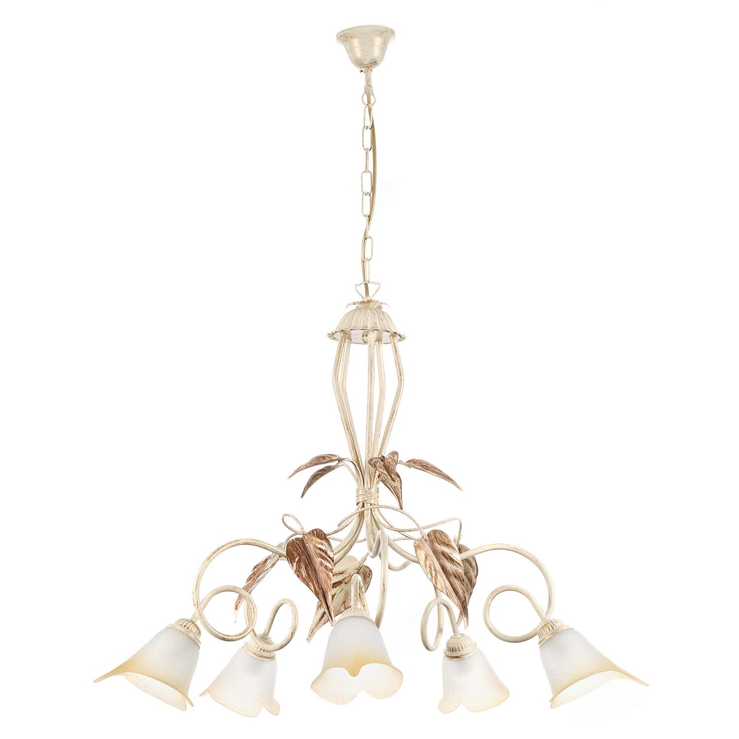 Kronleuchter Vanda Weiß/Beige max. 6 Watt - Beige/Weiß, Natur, Glas/Metall (90/90/130cm)