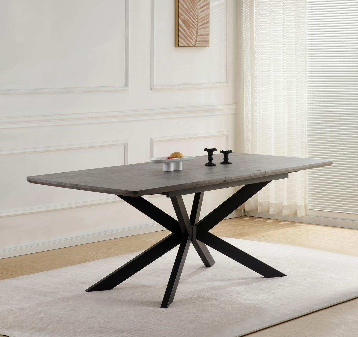 Jedilna Miza Leif, Videz Betona, 160-200x90 Cm - siva/črna, Konvencionalno, kovina/leseni material (160-200/76/90cm) - MID.YOU