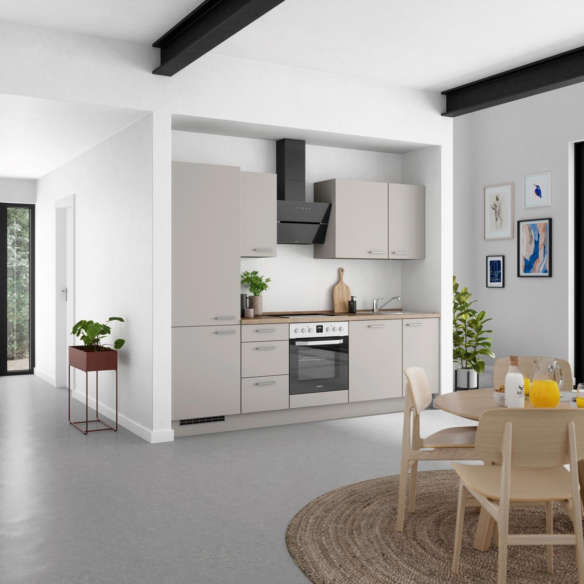 Küchenblock Touch High m. Geräten Grau - Eiche dunkel/Edelstahlfarben, MODERN, Holzwerkstoff/Metall (270cm) - Nobilia