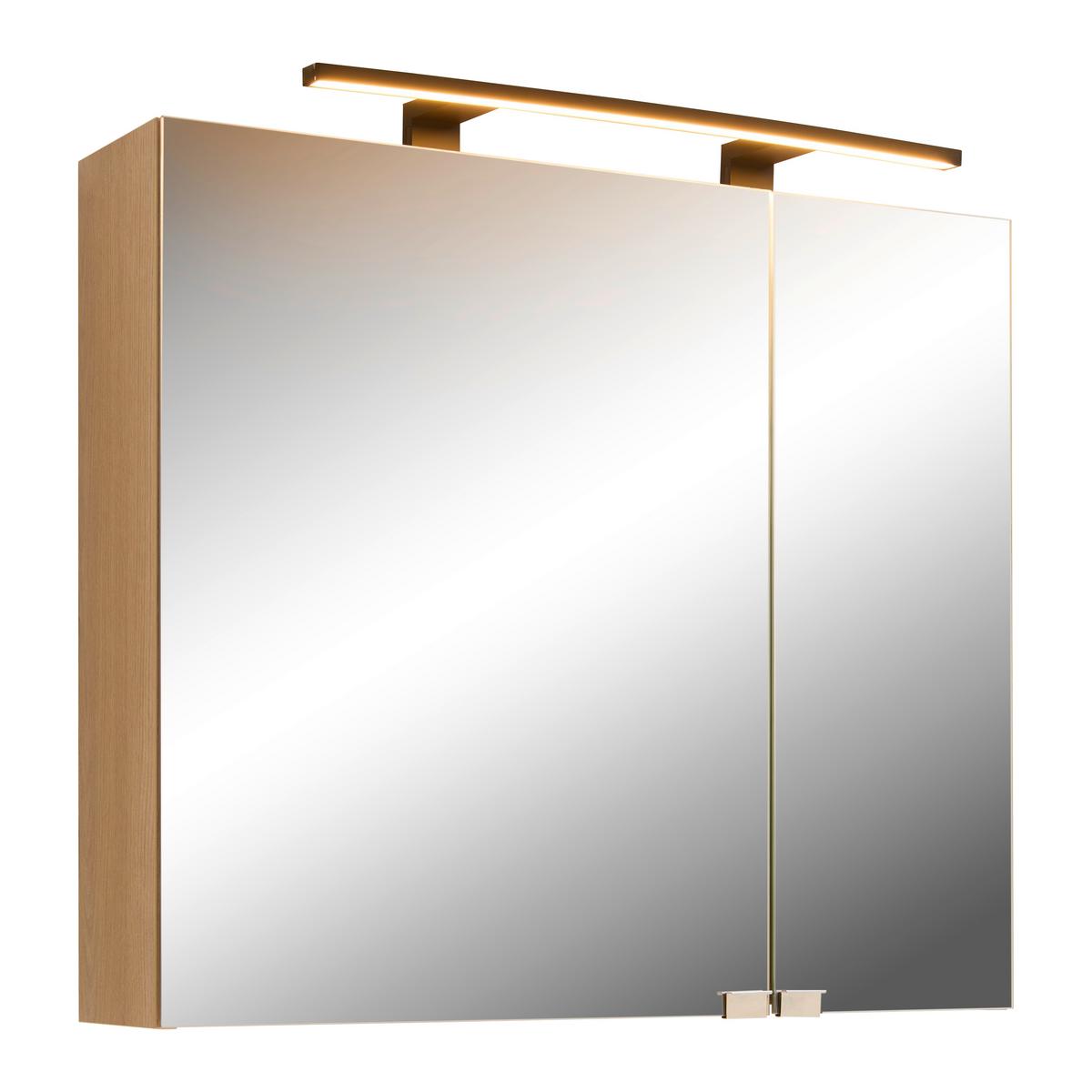 Spiegelschrank Aris Eichefarben - Eichefarben/Schwarz, MODERN, Glas/Holzwerkstoff (80/70/20cm) - Mömax