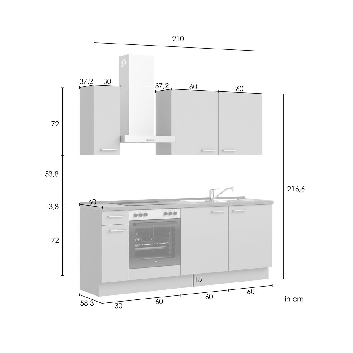 Küchenleerblock Senso Low o. Geräte Olivgrün - Eichefarben/Schwarz, MODERN, Holzwerkstoff/Metall (210cm) - Nobilia