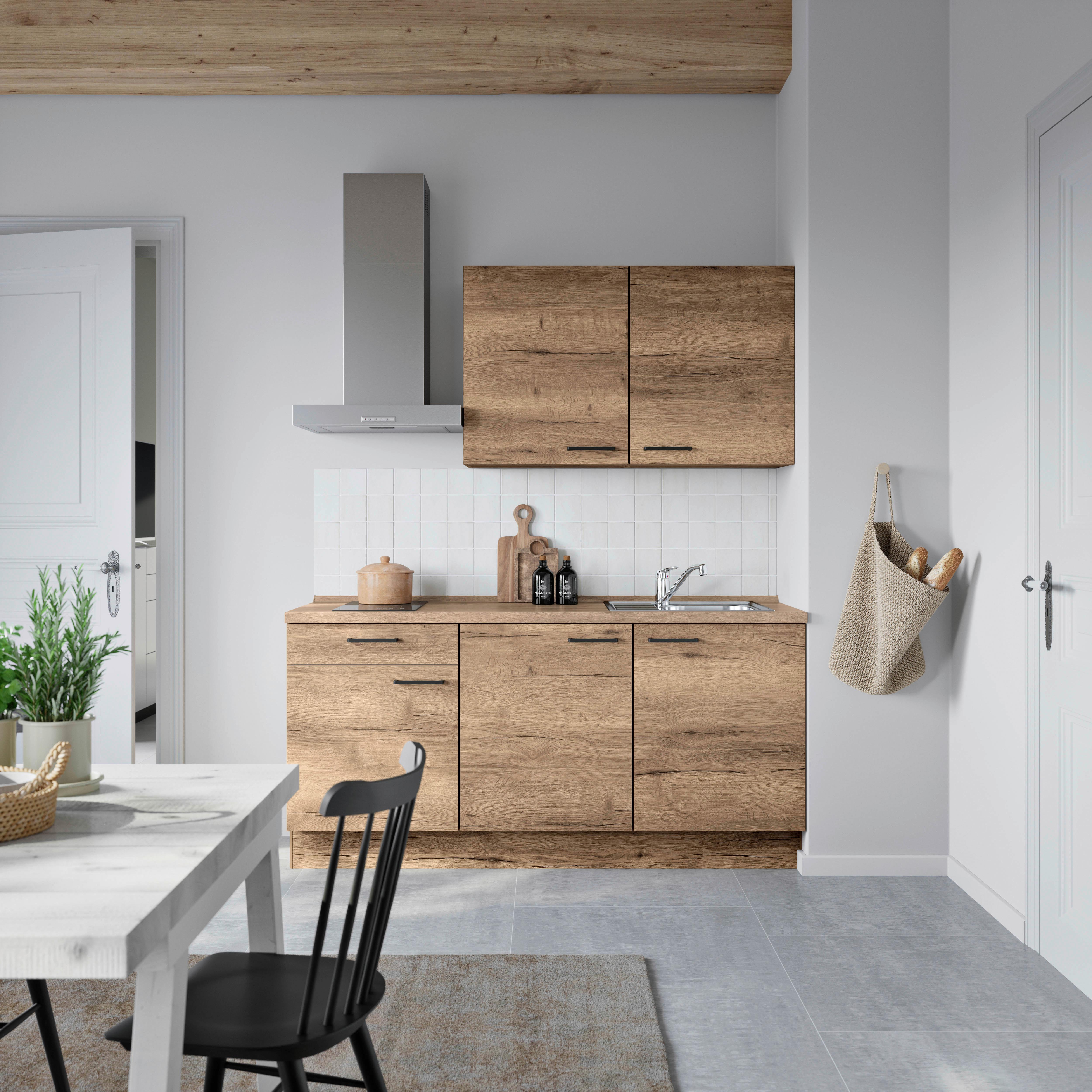 Küchenblock Structura Low m. Geräten Eiche dunkel - Eiche dunkel/Eichefarben, MODERN, Holzwerkstoff/Metall (180cm) - Nobilia