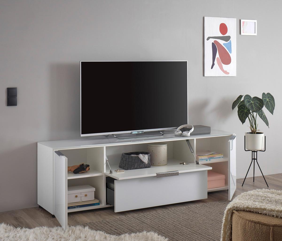 Lowboard Siena Weiß - Chromfarben/Schwarz, MODERN, Glas/Holzwerkstoff (180/55/40cm) - Mömax