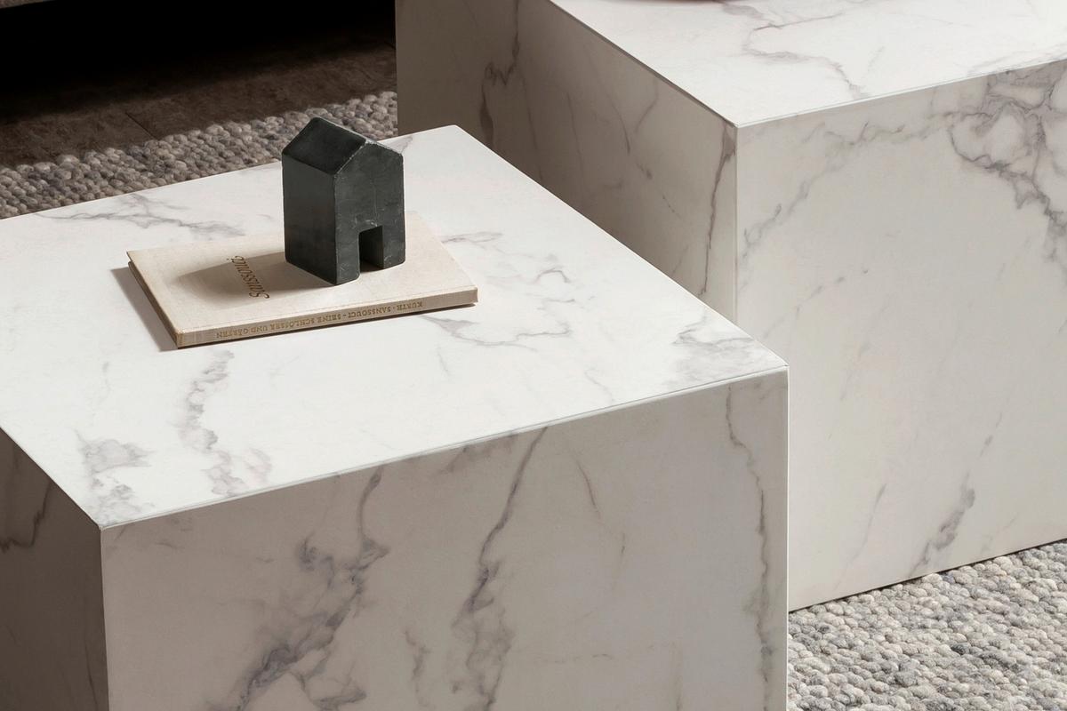 Set Klubskih Mizic Marble, Bela, 2-Delni - bela, Design, leseni material (58-50/58-50/40-33cm) - Livetastic