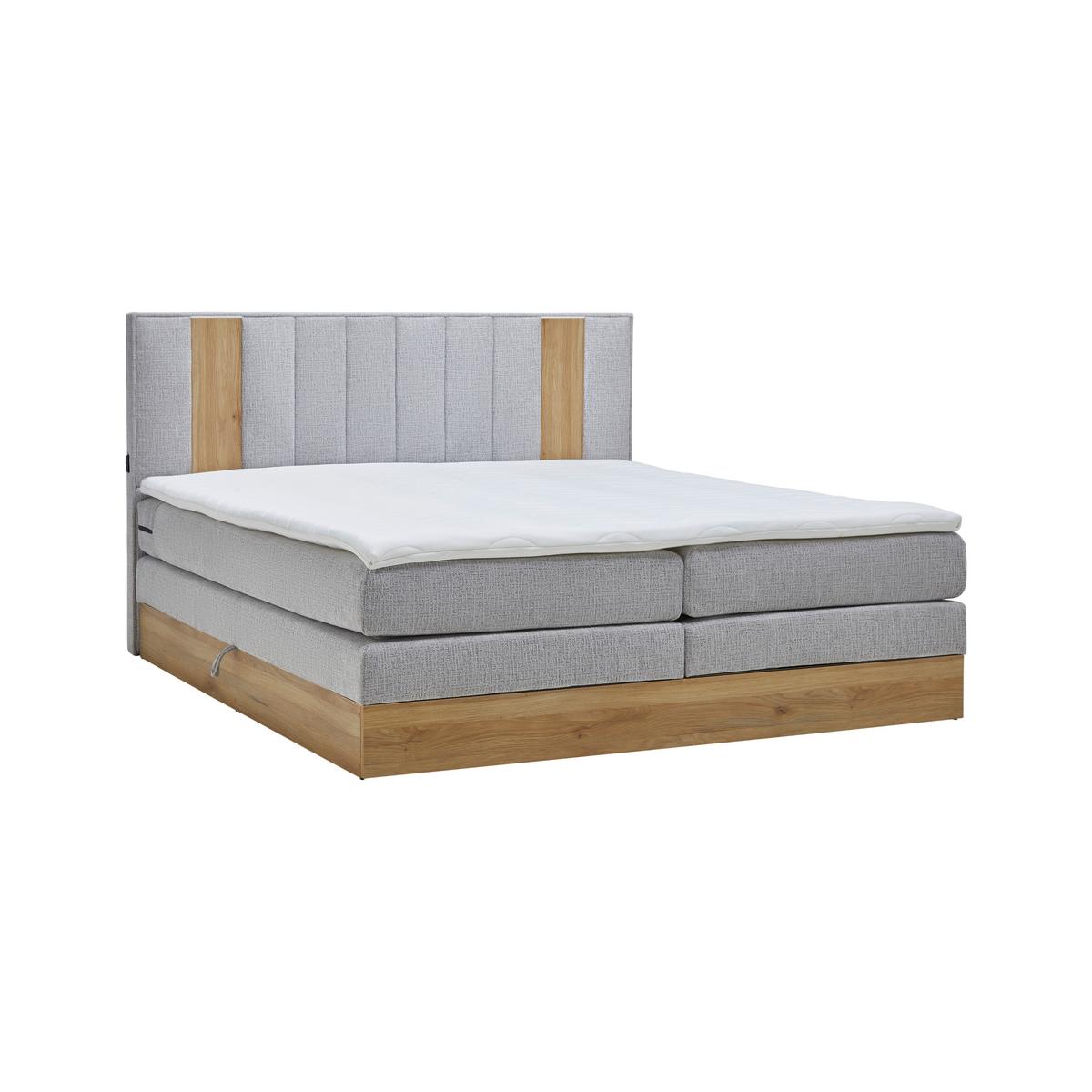 Postelja Boxspring Rabina, Svetlo Siva, 180x200 - siva/barve hrasta, Konvencionalno, tekstil/leseni material (180/200cm) - Mömax