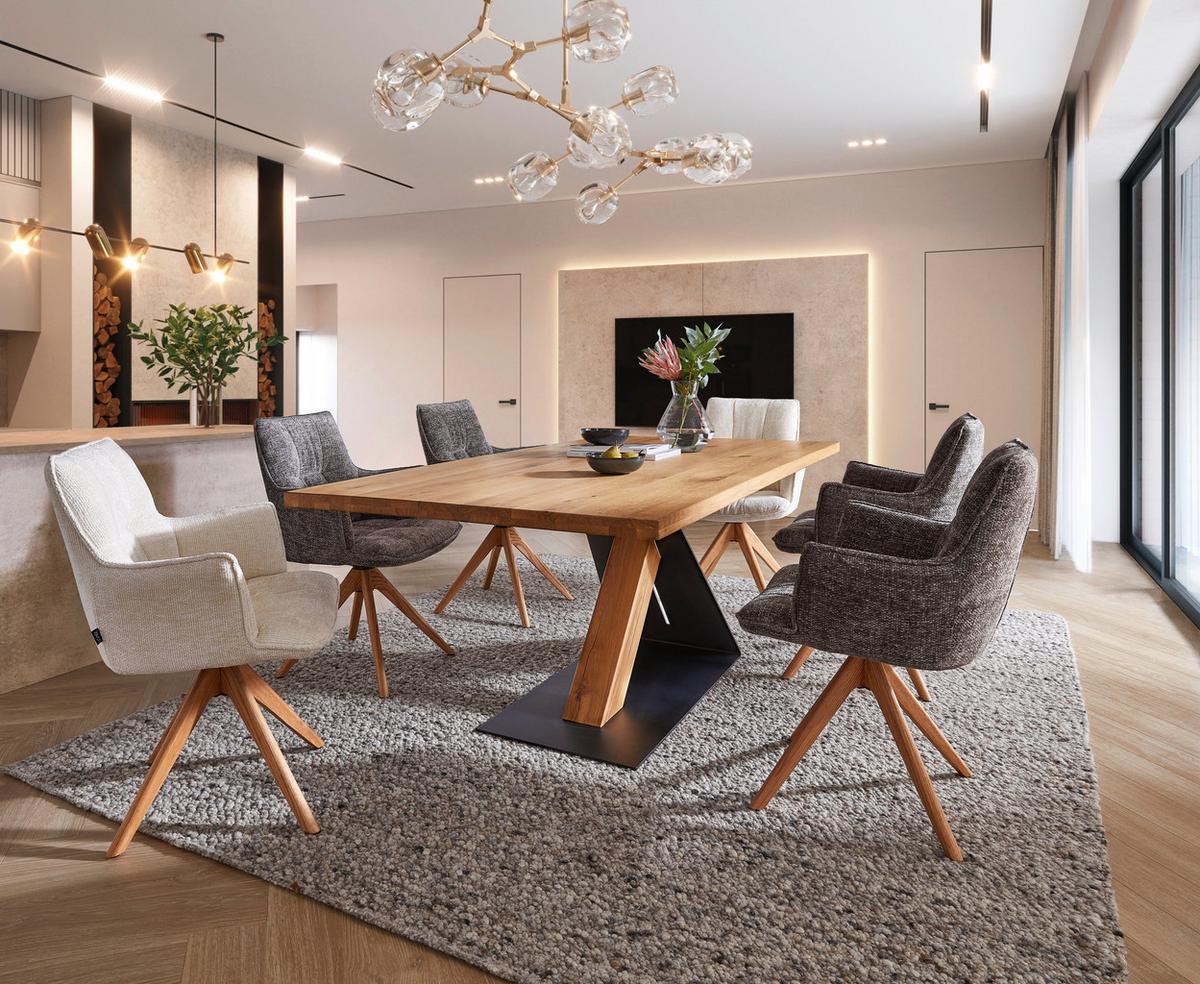 KRZESŁO Z PODŁOKIETNIKAMI OSAKA 4.0 -EXKLUSIV- - kolor dębowy/beżowy, Design, metal/drewno (59,5/88,5/63cm) - Novel