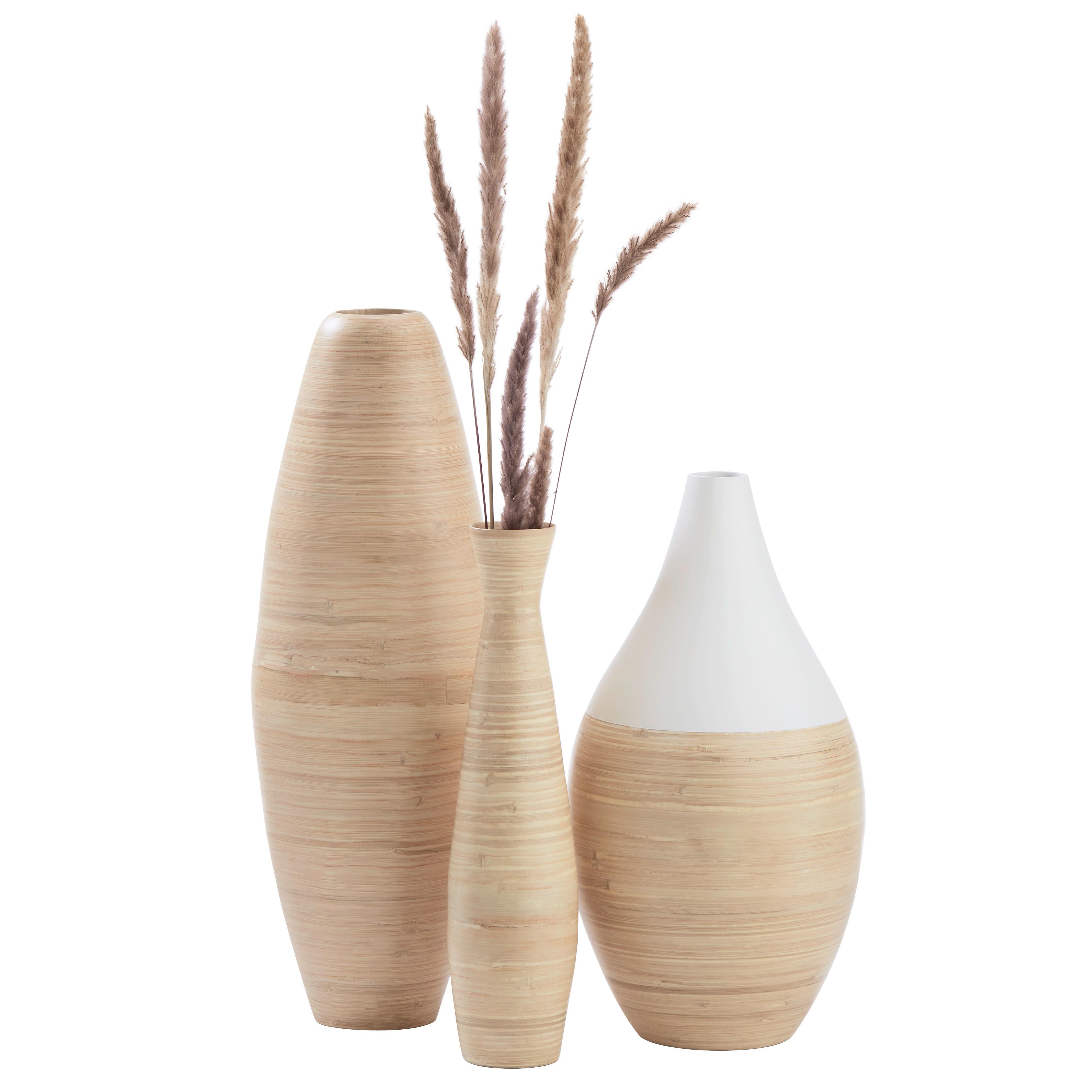 Vase Diana aus Bambus - Naturfarben/Weiß, LIFESTYLE, Naturmaterialien (26/50cm) - Zandiara