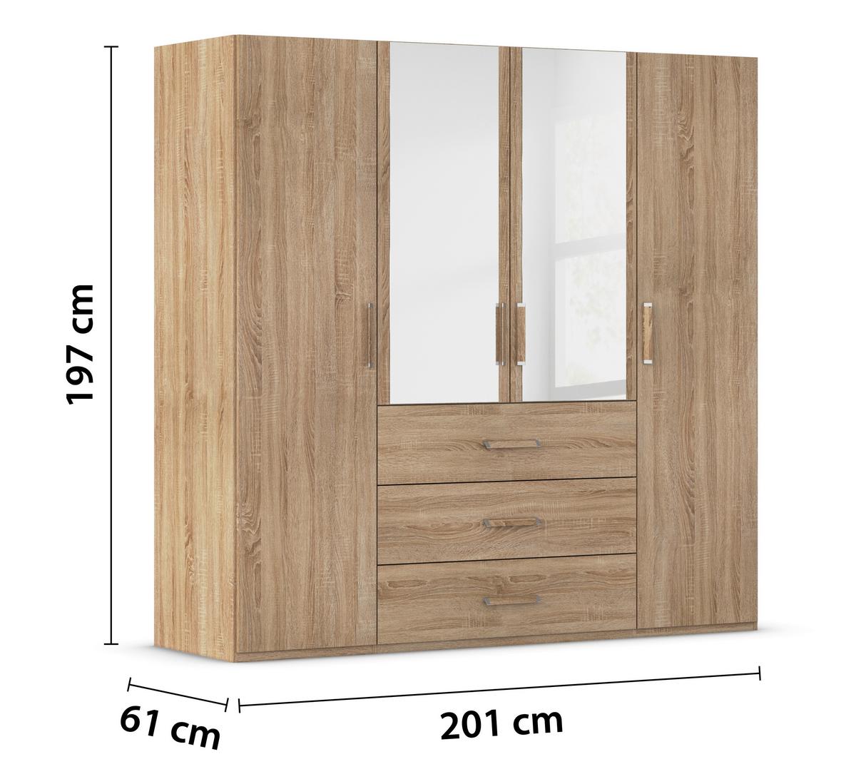Omara S Klasičnimi Vrati Evelyn, Barva Hrasta - hrast sonoma, Design, umetna masa/steklo (201/197/60cm) - Novel