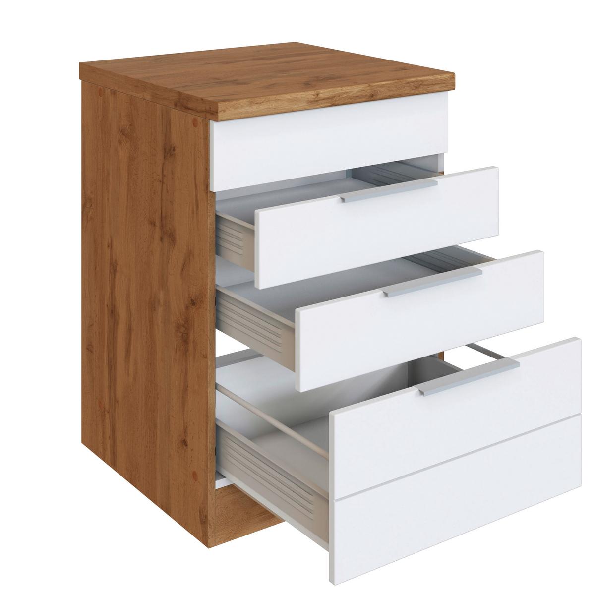 Kochfeldumbauschrank Florenz ca. 60 cm Weiß/Eiche - Eiche Wotan/Weiß, Design, Holzwerkstoff/Metall (60/86/60cm) - Held
