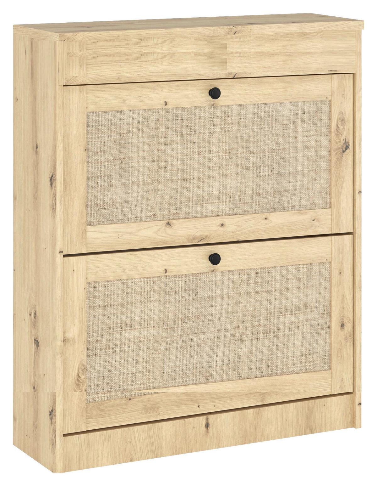 Billenős Cipősszekrény 2 Ajtós Rattan - fekete, Konventionell, faalapú anyag/fém (60/98,5/26,8cm)