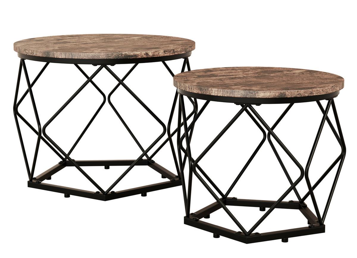 Set Mizic Helaro M, Barva Hrasta, Črna, 2 Kos - črna/barve hrasta, Design, kovina/leseni material (50/40/50cm) - MID.YOU