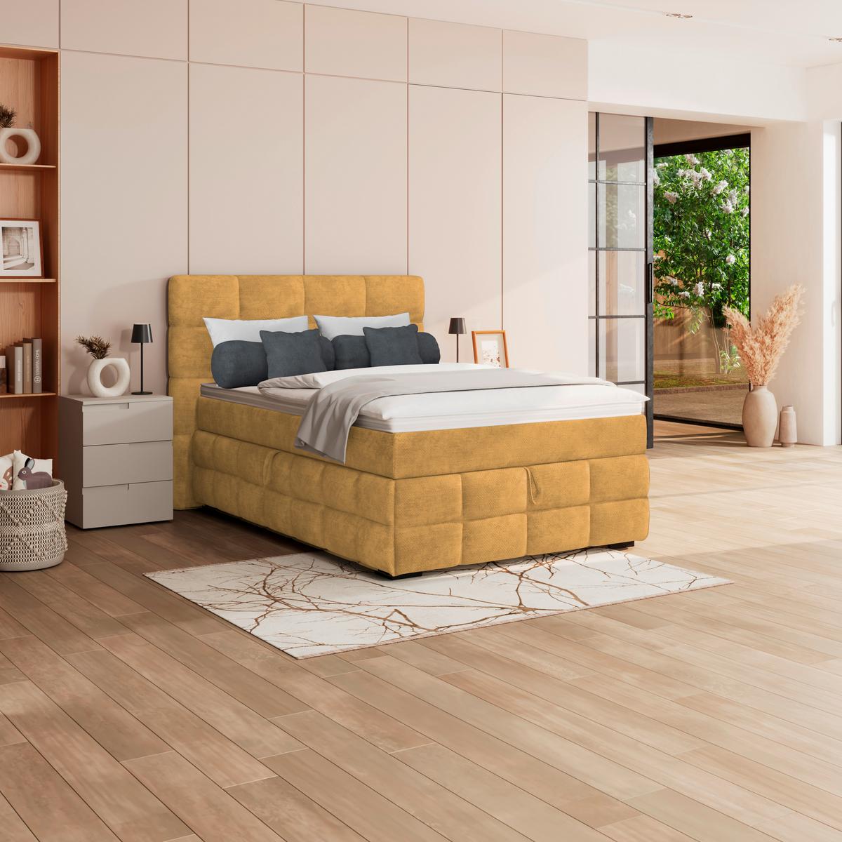 PAT BOX VEGA - auriu/verde, Trend, lemn/textil (140/200cm) - Modern Living