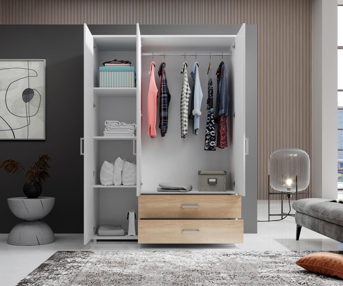 Omara S Klasičnimi Vrati Ivar, Bela, Barva Hrasta - bela/barve aluminija, Moderno, umetna masa/leseni material (125/190/51cm) - MID.YOU