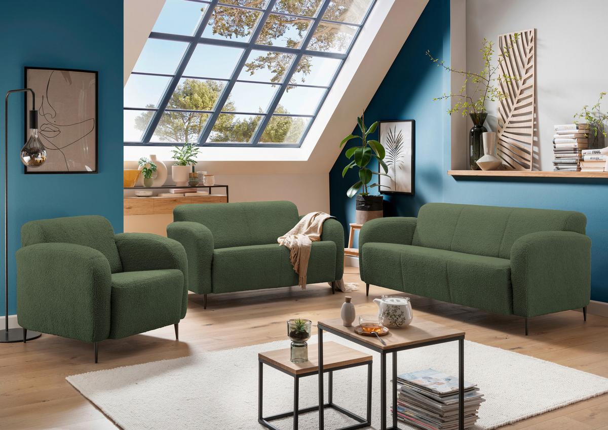 Sessel Marone Dunkelgrün Teddystoff - Dunkelgrün/Schwarz, MODERN, Textil/Metall (85/76/90cm) - Livetastic