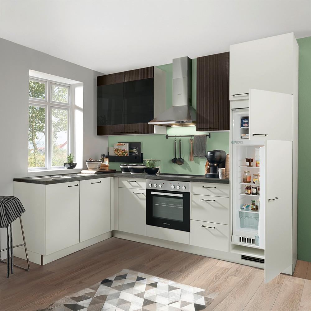 Eckküche Win/Stripe o. Geräte ca. 175x275cm Hellgrau - Dunkelbraun/Lavagrau, MODERN, Holzwerkstoff/Metall (175/275cm) - Express-Kuechen