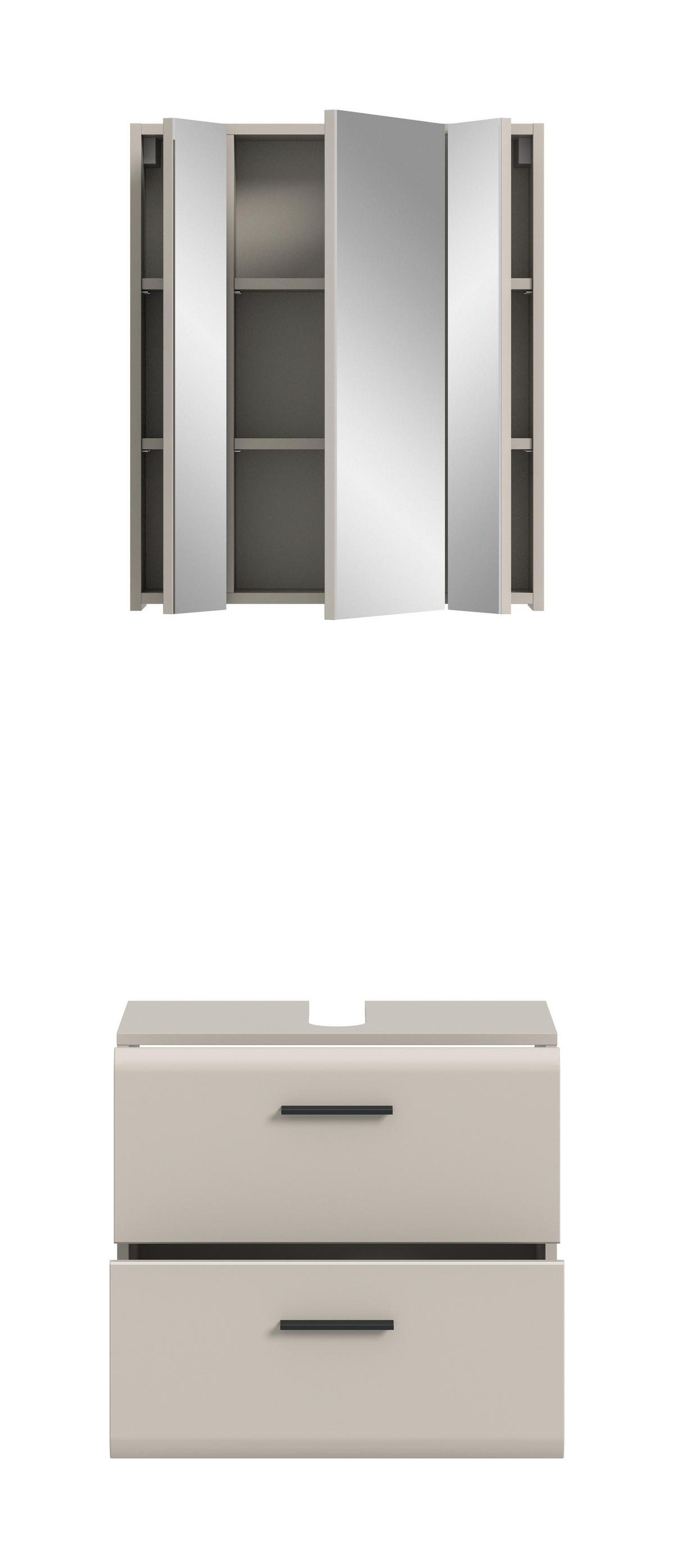 Badezimmer Ice Kaschmir 2-teilig - Kaschmir/Schwarz, Trend, Glas/Holzwerkstoff (60cm) - MID.YOU