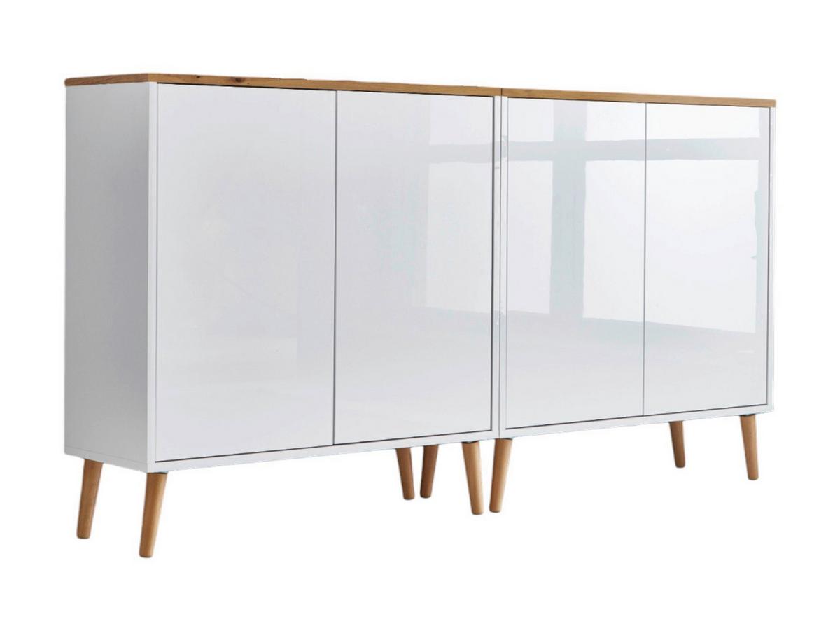 Sideboard Mailand Set 2 Weiß/Eiche - Weiß Hochglanz/Weiß, MODERN, Holz/Holzwerkstoff (158/86/33cm) - MID.YOU
