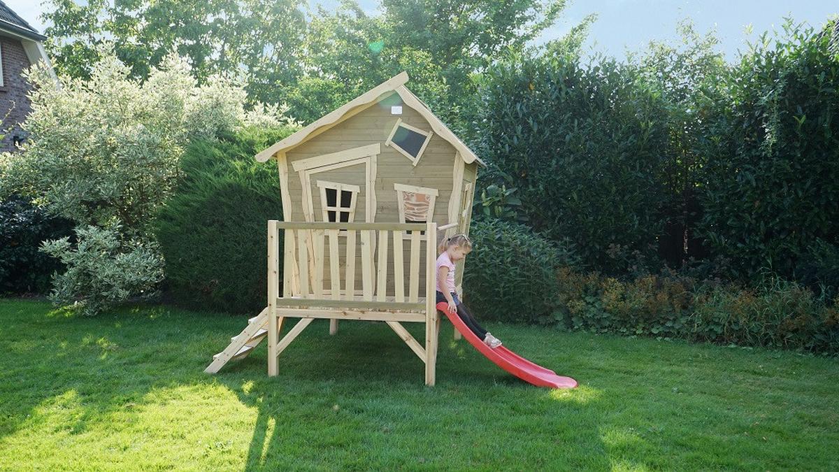 Igralna Hišica Exit Crooky 300, Bež - rdeča/bež, Konvencionalno, les (269/184/227cm) - EXIT Toys