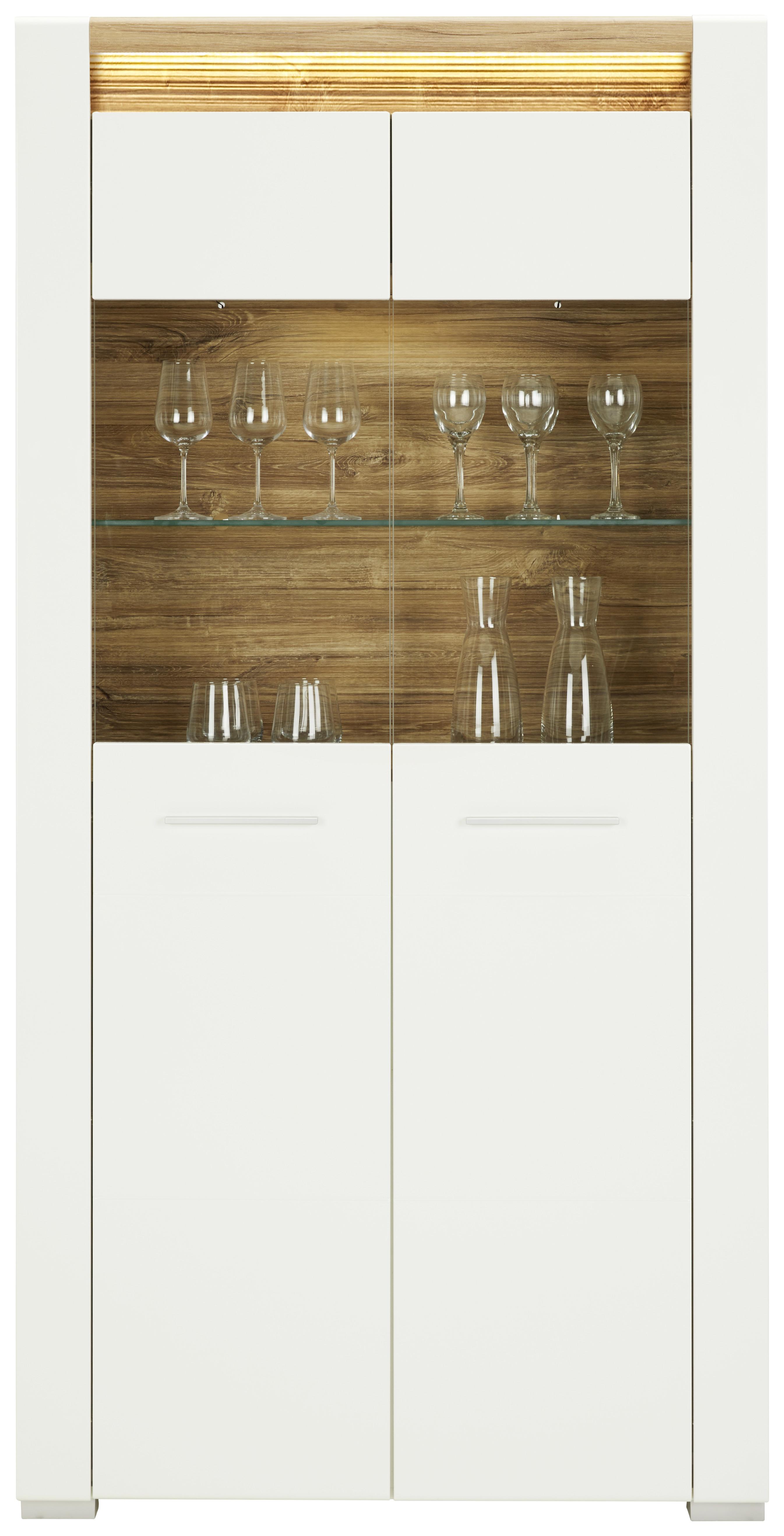 Vitrine in Weiss Hochglanz - Chromfarben/Weiss, Modern, Glas/Holzwerkstoff (100/201/40cm) - Modern Living