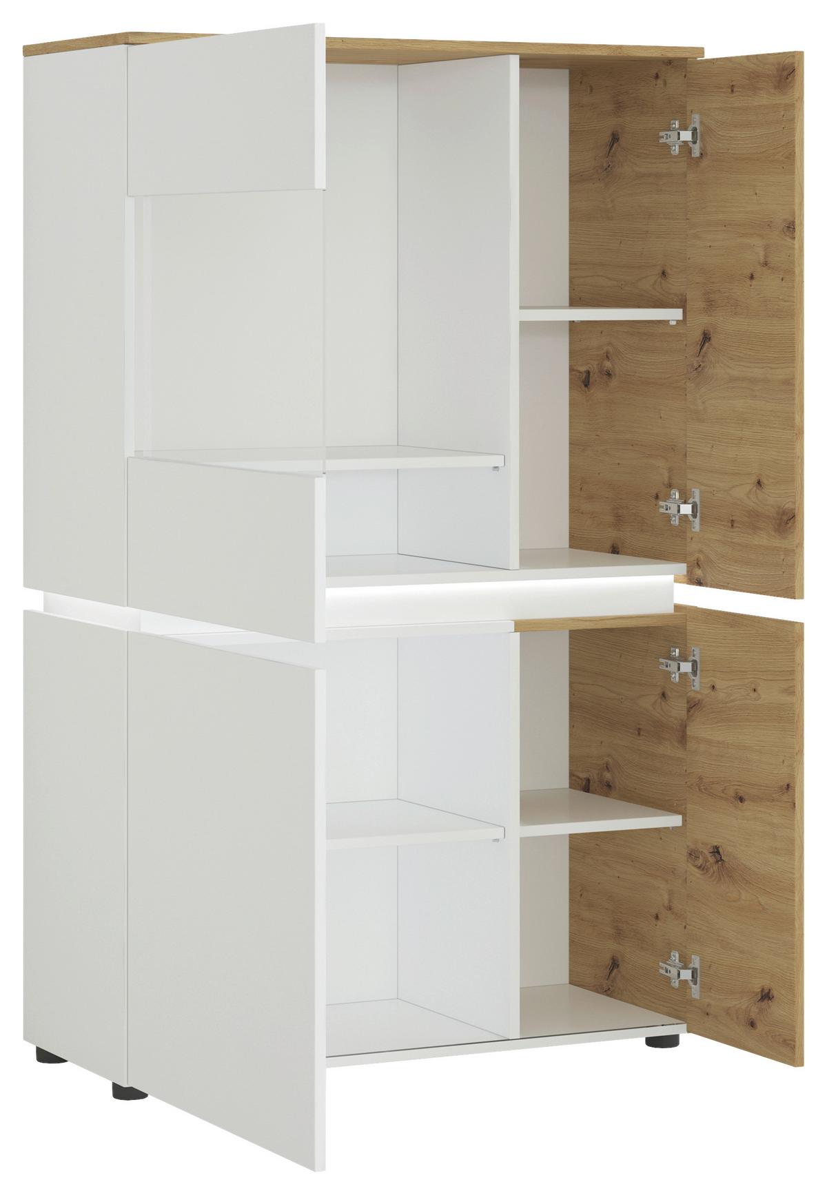 Vitrină LUCI - alb/stejar Artisan, Trend, sticlă/material pe bază de lemn (90,4/146/40cm) - Modern Living