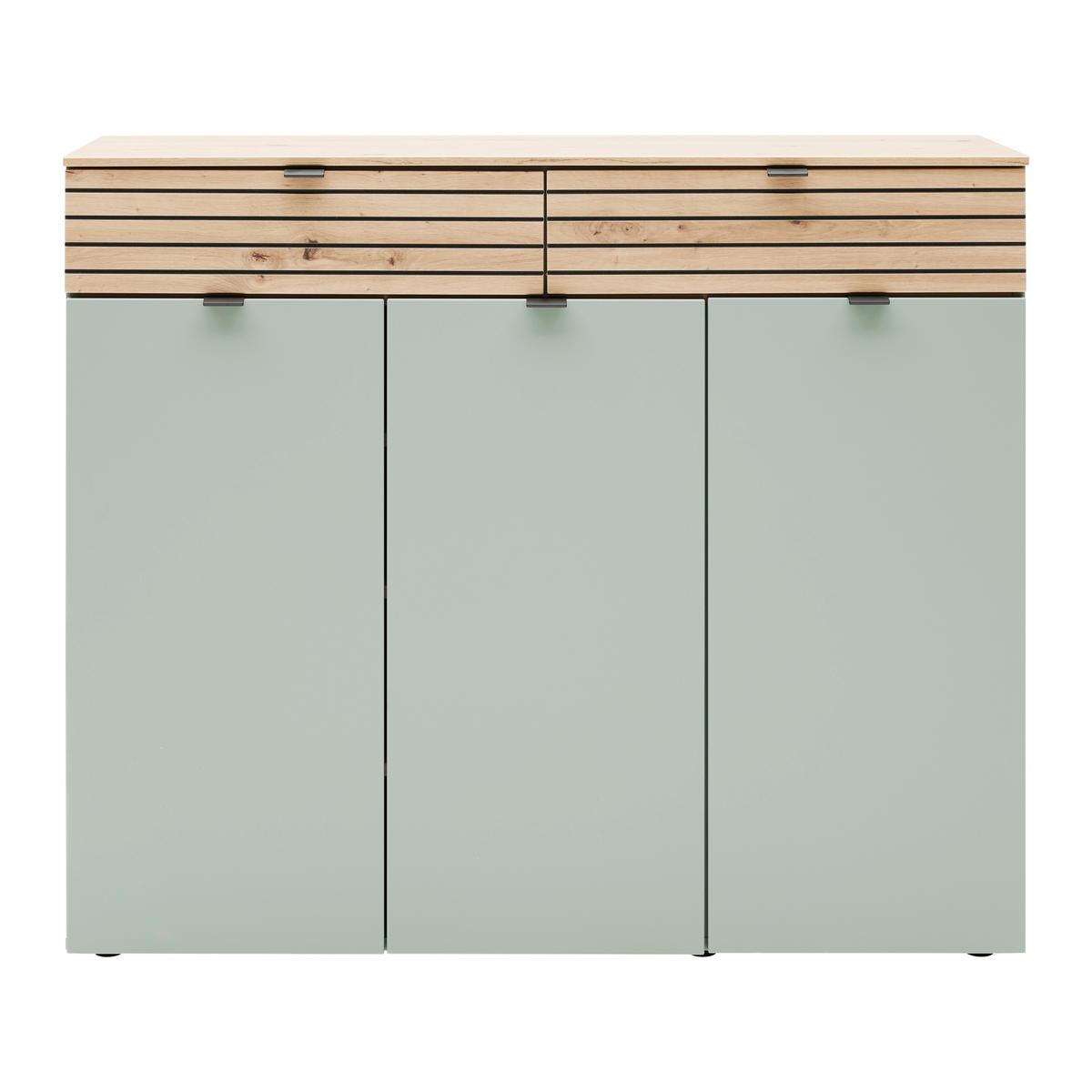 Kommode Bahia-M Grün/Eiche Artisan - Schwarz/Eiche Artisan, Modern, Holzwerkstoff/Metall (122/101/39cm) - Mömax