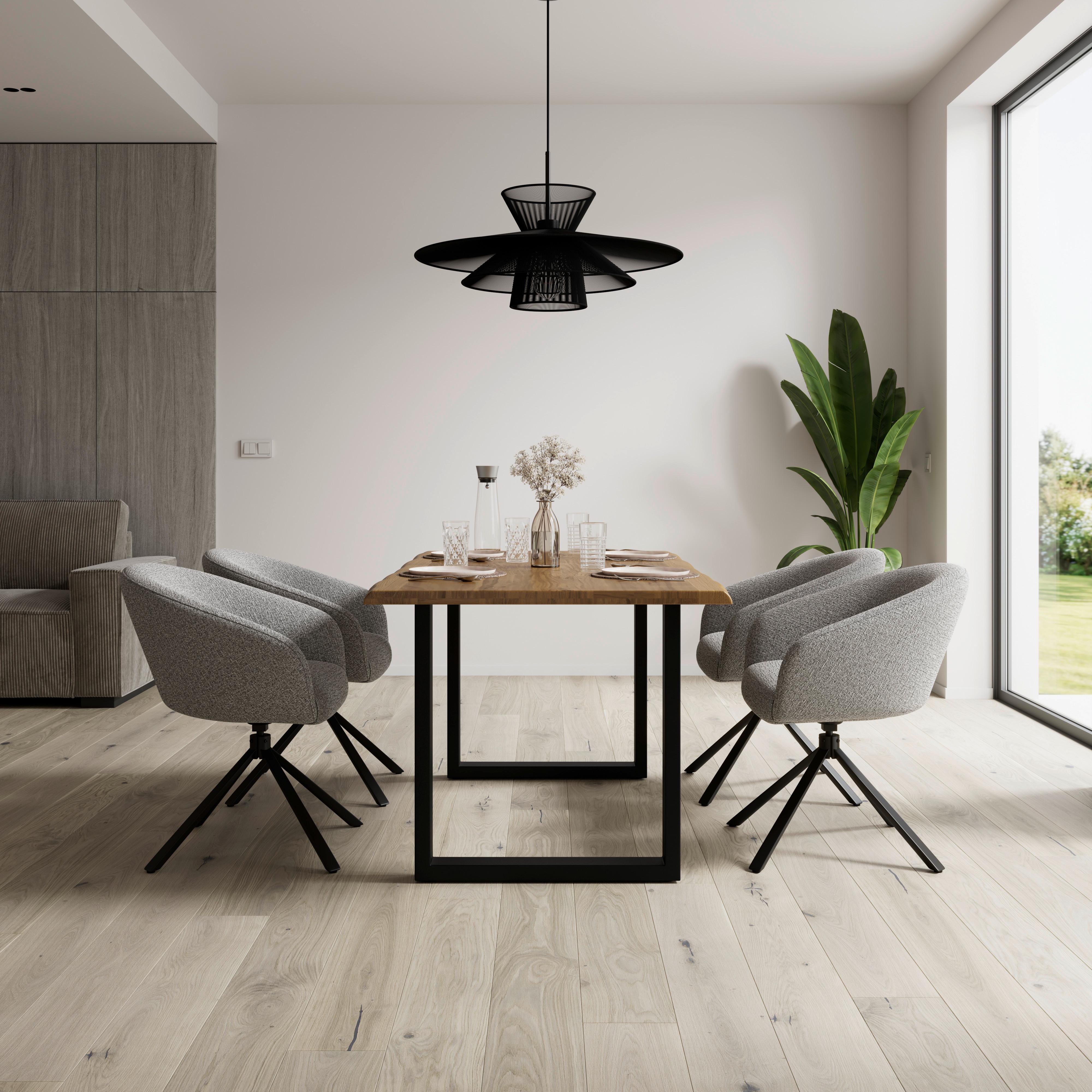 Armlehnstuhl Amina Grau Webstoff Drehbar Gepolstert - Schwarz/Grau, MODERN, Textil/Metall (64/81/63cm) - Bessagi Home