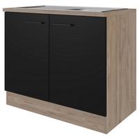 Spülenunterschrank Capri Schwarz/Eichefarben - Eichefarben/Schwarz, KONVENTIONELL, Holzwerkstoff/Metall (100/85/57cm) - FlexWell