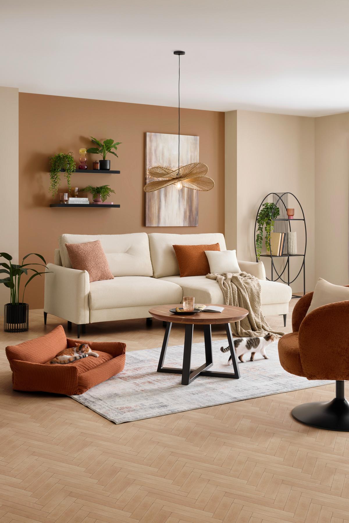 Ecksofa Domingo Beige - Beige/Schwarz, MODERN, Textil/Metall (221/94/142cm) - Mömax