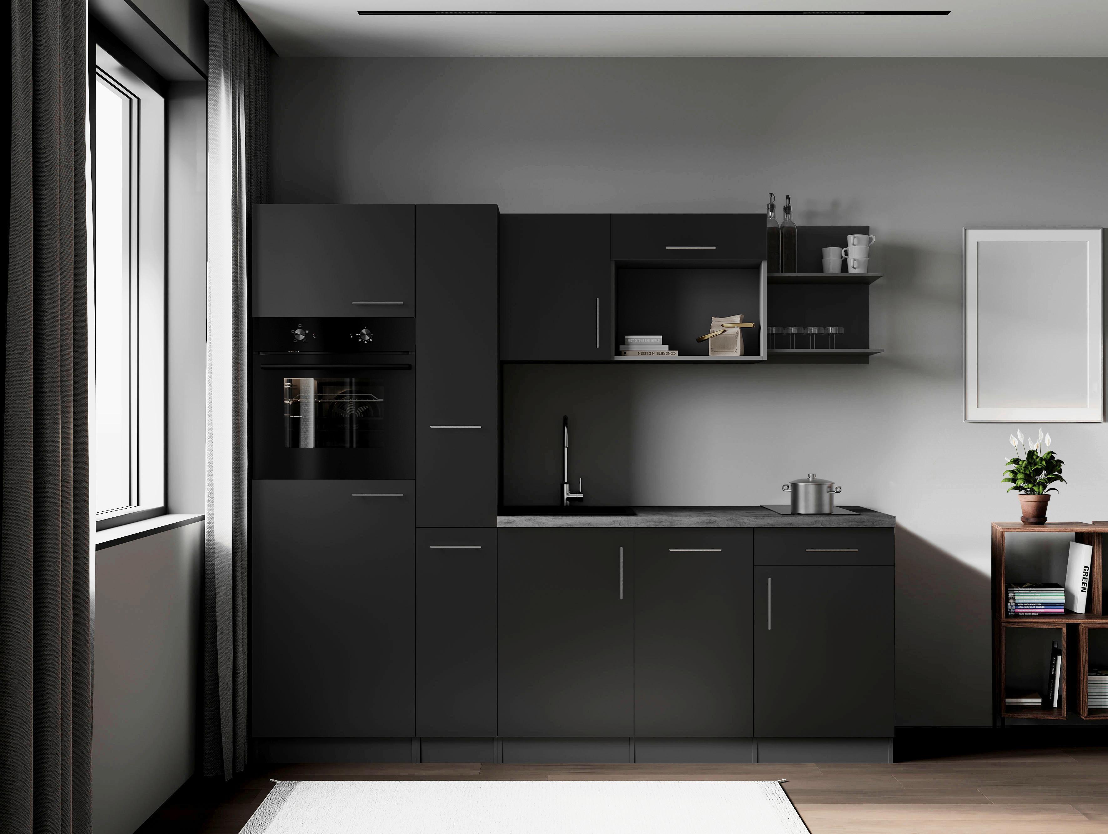 Küchenblock Oliver m. Geräten Schwarz - Schwarz/Grau, Trend, Holzwerkstoff/Metall (235cm) - Respekta