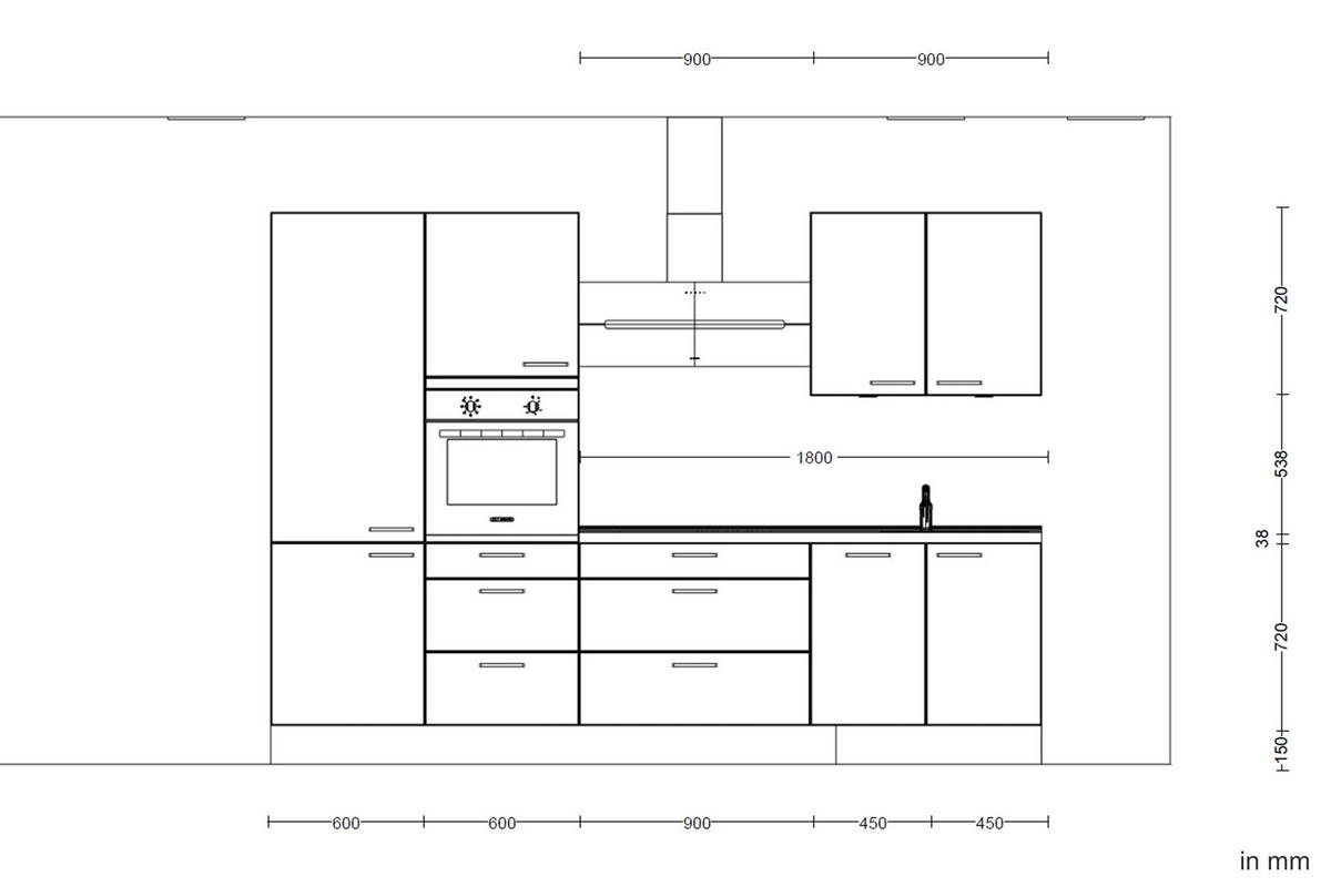 Küchenleerblock Flash High o. Geräte Weiß Hochglanz - Edelstahlfarben/Eichefarben, MODERN, Holzwerkstoff/Metall (300cm) - Nobilia