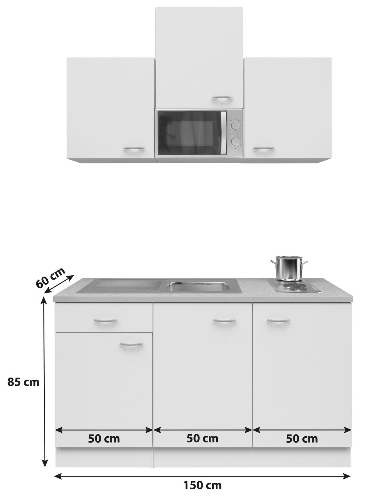 Majhna Kuhinja Wito, Bela - barve nerjavečega jekla/bela, Moderno, umetna masa/leseni material (150cm) - FlexWell