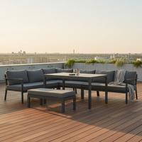 DINING-LOUNGESET RAMOS - Schwarz/Grau, KONVENTIONELL, Textil/Metall (294/210cm) - Gardenson