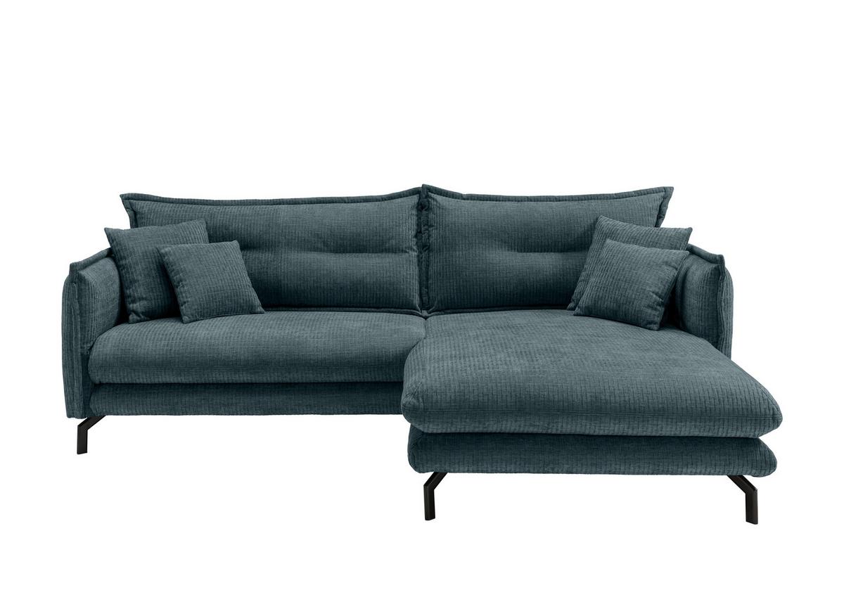 Ecksofa Lava Blau Velours - Blau/Schwarz, Design, Textil/Metall (255/180cm) - Livetastic