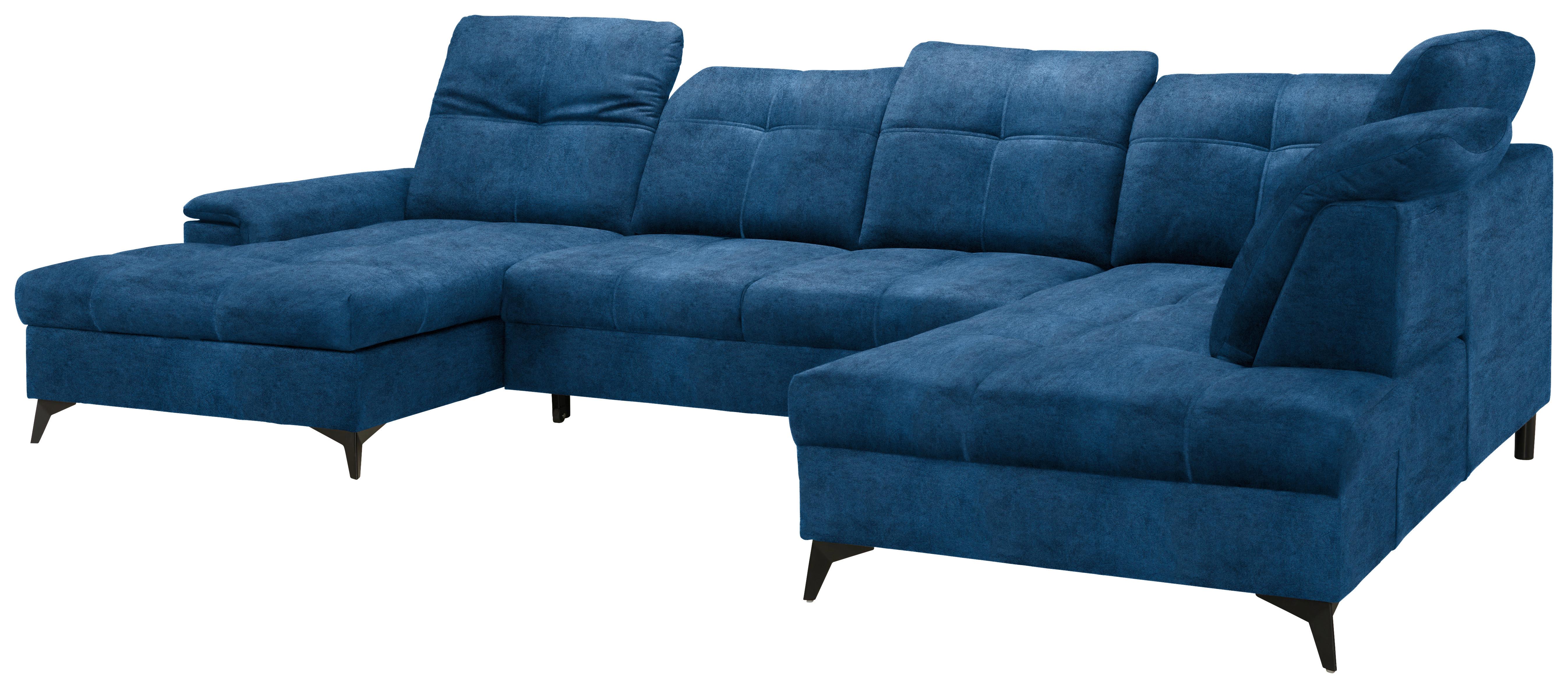 Wohnlandschaft Sierra Blau - Blau/Schwarz, MODERN, Textil/Metall (364/90-106/181-230cm) - Mömax