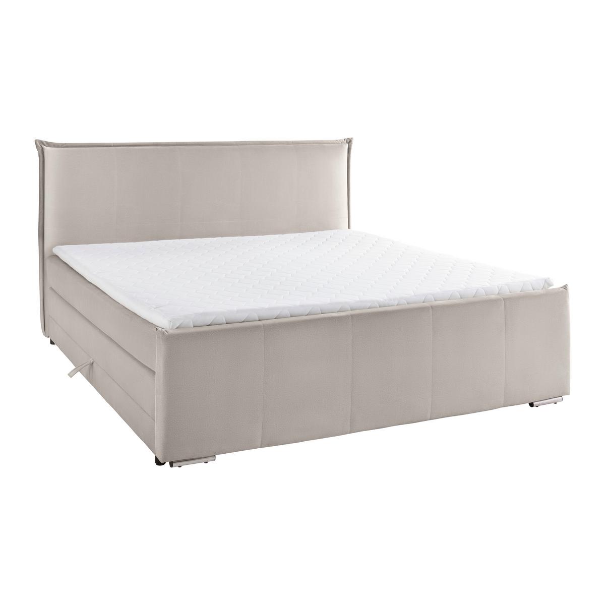 Boxspringbett Leonora ca. 200x200cm Beige mit Topper - Chromfarben/Beige, Modern, Holz/Textil (200/200cm) - Bessagi Home