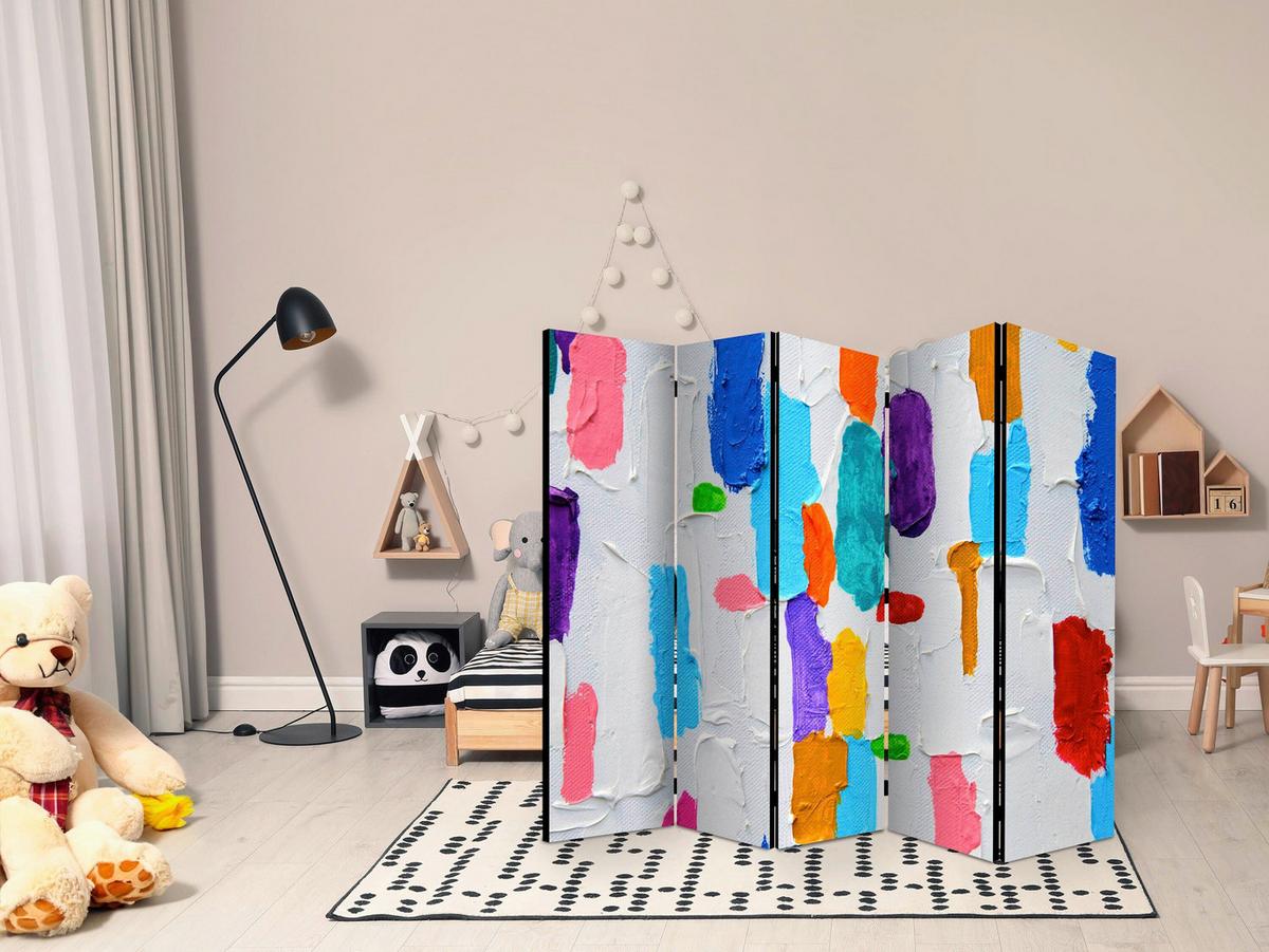 Paravan Color Matching I, 5-Delni, Dvostranski - večbarvno, Basics, tekstil/les (225/172/3cm) - artgeist