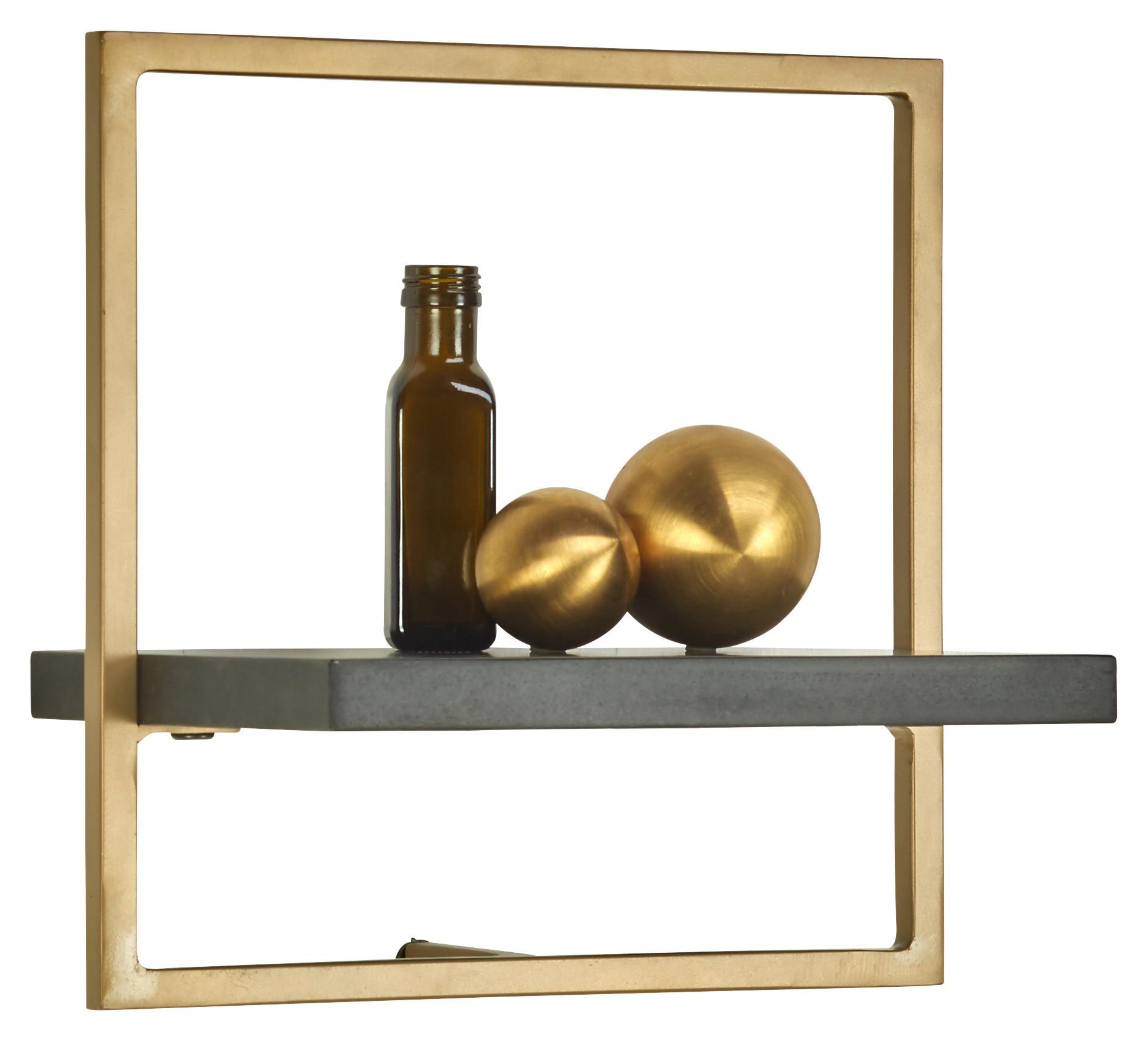 REGAŁ ŚCIENNY VALO - czarny/kolor złoty, Trend, metal/drewno (35/35/25cm) - Lomoco