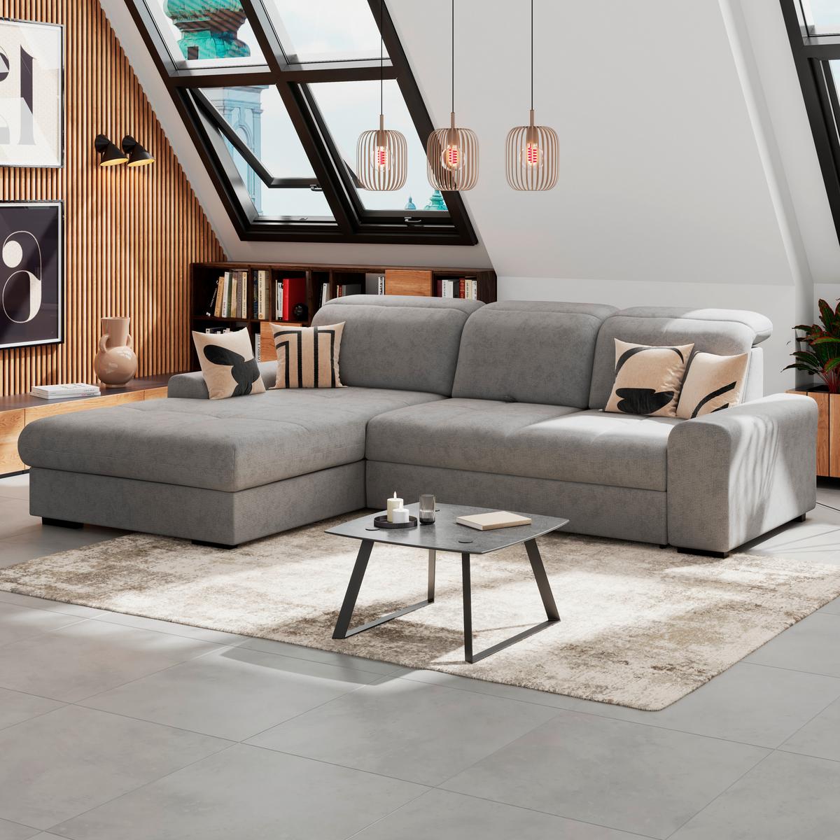 Kutna Garnitura Malaga - siva/crna, Konvencionalno, tekstil/drvo (203/286cm) - Modern Living