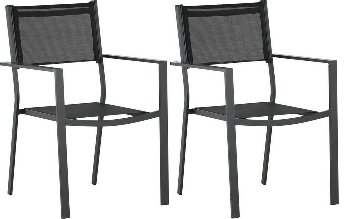 Stapelsessel-Set Copacabana Schwarz Aluminium 2er-Set - Schwarz, KONVENTIONELL, Textil/Metall (56.5/88/61cm) - Gardenson