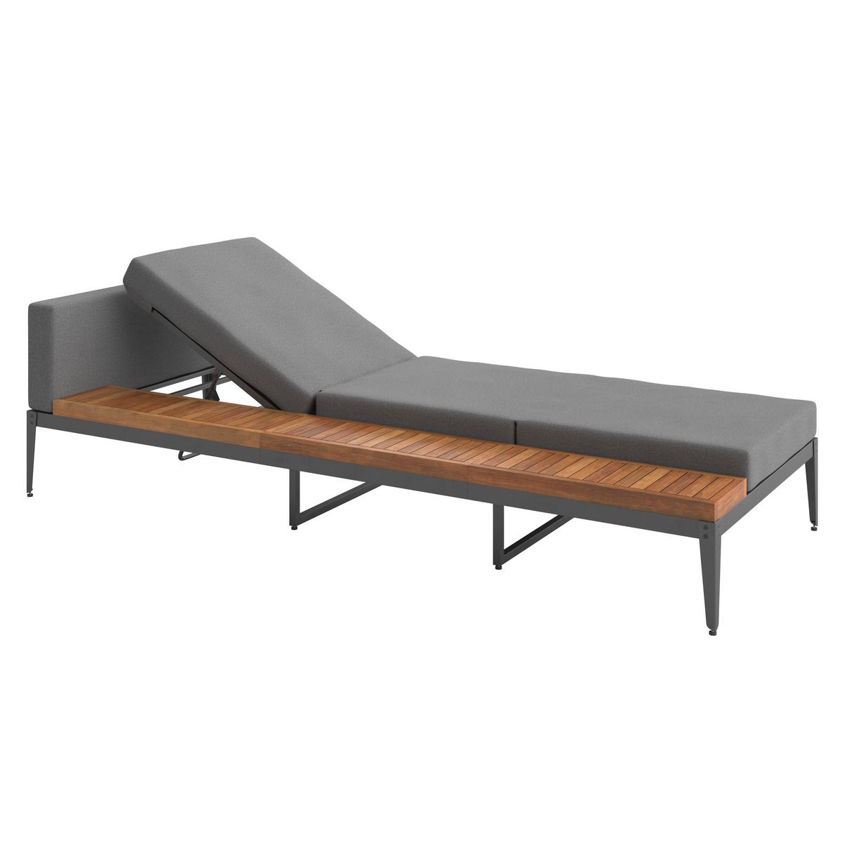 Gartenliege Flo in Grau/Teakfarben - Dunkelgrau/Grau, Modern, Holz/Metall (201/81/61,5cm) - Mömax