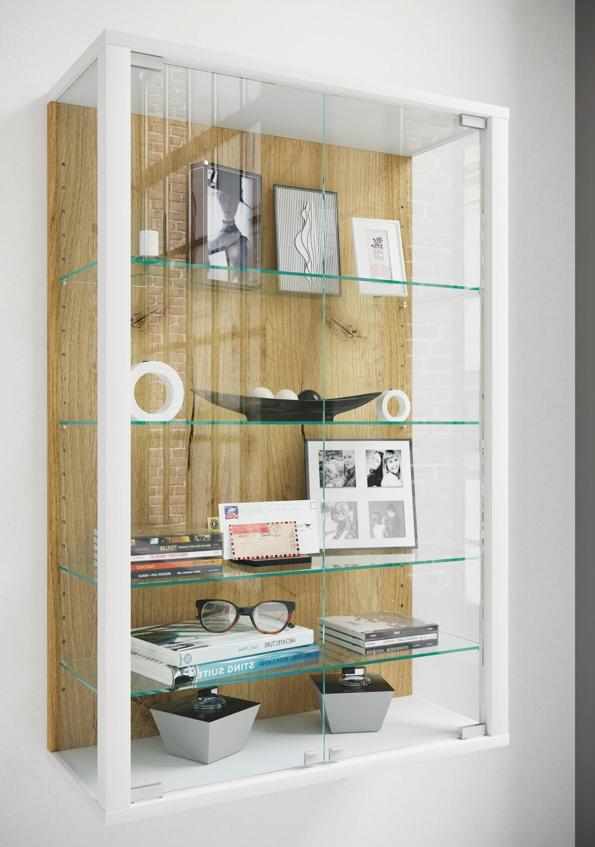Hängevitrine Udina Honigeiche/Weiß - Honigeiche/Klar, Design, Glas/Holzwerkstoff (59/91/25cm) - Livetastic